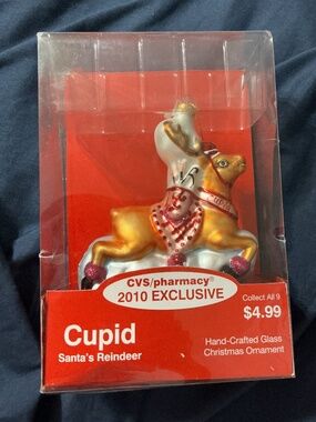 2010 Exclusive CVS Cupid Santa’s Reindeer Hand-Crafted Glass Christmas Ornament